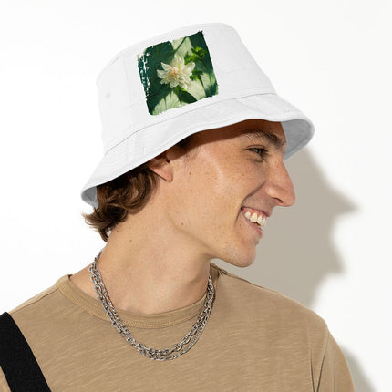 White Dahlia Flower Bucket Hat - Art Hat - Printed Bucket Hat