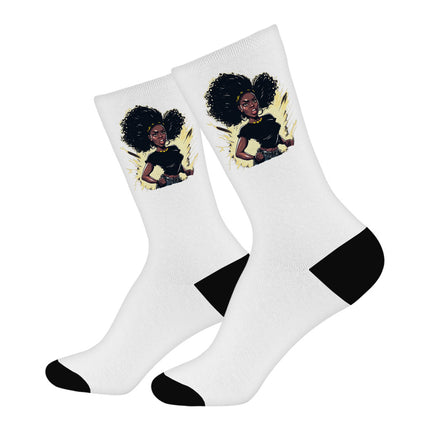 Black Girl Power Socks - Printed Novelty Socks - Cartoon Crew Socks