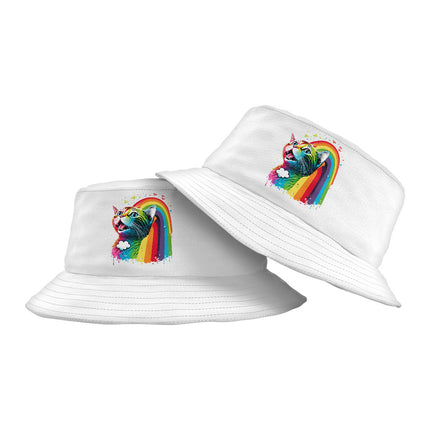 Rainbow Cat Bucket Hat - Colorful Hat - Cute Design Bucket Hat