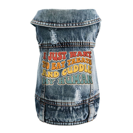 Cuddle My Human Dog Denim Vest - Unique Dog Denim Jacket - Print Dog Clothing