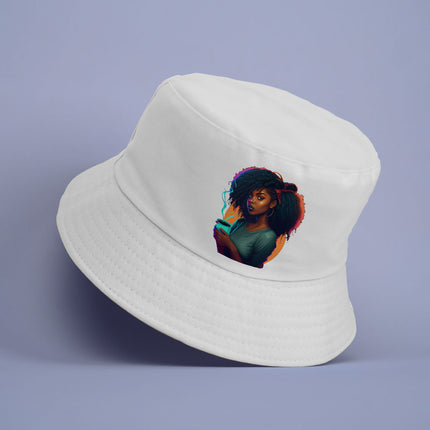 Cartoon Girl Power Bucket Hat - Themed Hat - Colorful Bucket Hat