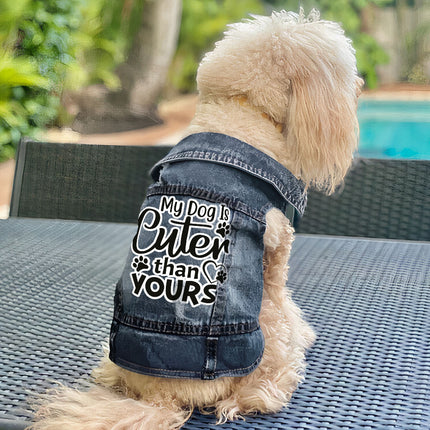 My Dog Is Cuter Than Yours Dog Denim Vest - Cute Dog Denim Jacket - Art Dog Clothing