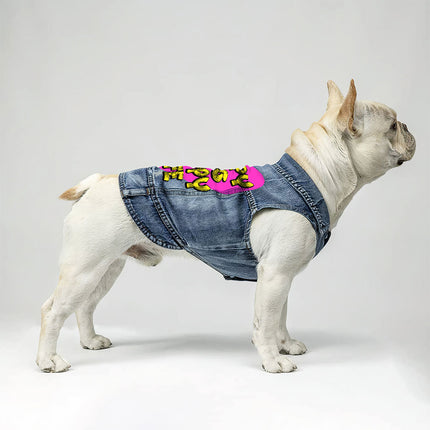 Happy Dog Happy Life Dog Denim Vest - Phrase Dog Denim Jacket - Art Print Dog Clothing