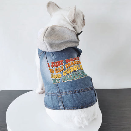 Cuddle My Human Dog Denim Jacket - Unique Dog Denim Coat - Print Dog Clothing