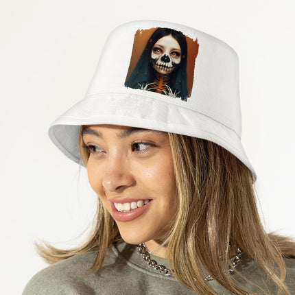 Creepy Girl Bucket Hat - Gothic Print Hat - Skeleton Bucket Hat