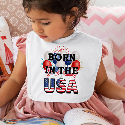 Born in the USA Baby Bibs - American Flag Baby Feeding Bibs - Patriotic Bibs for Eating