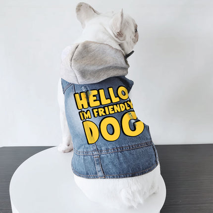 I'm Friendly Dog Dog Denim Jacket - Themed Dog Denim Coat - Cute Dog Clothing