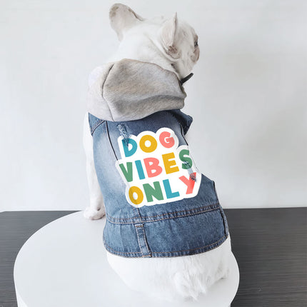 Dog Vibes Only Dog Denim Jacket - Word Art Dog Denim Coat - Cute Dog Clothing