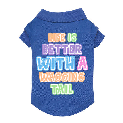 Life Is Better With a Wagging Tail Dog Polo Shirt - Print Dog T-Shirt - Art Dog Clothing
