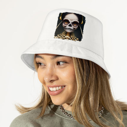 Skeleton Print Bucket Hat - Halloween Themed Hat - Creepy Girl Bucket Hat