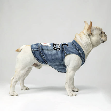 Free Kisses Dog Denim Vest - Word Print Dog Denim Jacket - Minimalist Dog Clothing