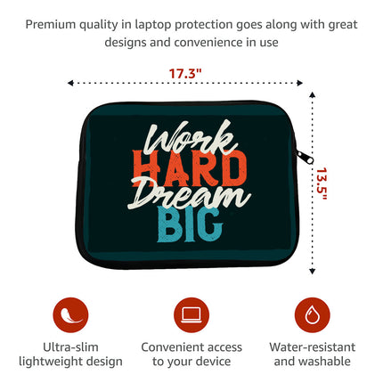 Work Hard Dream Big HP 16" Sleeve - Motivational Laptop Sleeve - Cool Laptop Sleeve with Zipper