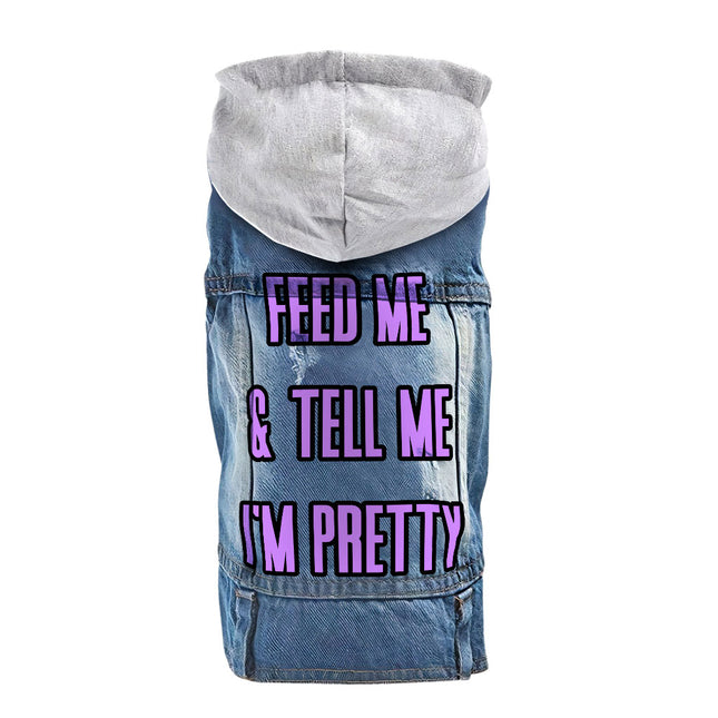 Feed Me Dog Denim Jacket - Word Design Dog Denim Coat - Dog Theme Dog Clothing