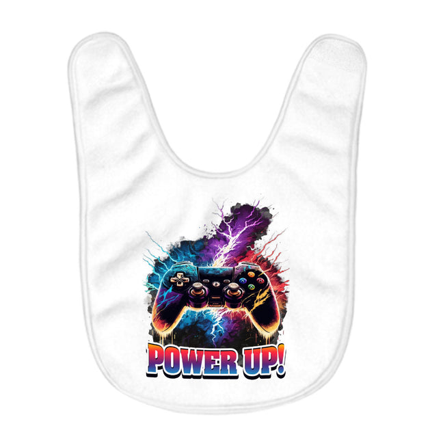 Power Up Baby Bibs - Gamer Baby Feeding Bibs - Gamepad Bibs for Eating