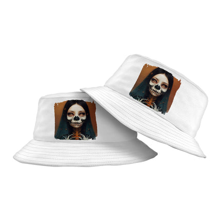 Creepy Girl Bucket Hat - Gothic Print Hat - Skeleton Bucket Hat