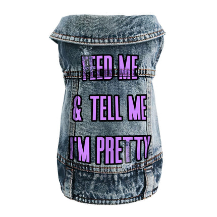 Feed Me Dog Denim Vest - Word Design Dog Denim Jacket - Dog Theme Dog Clothing