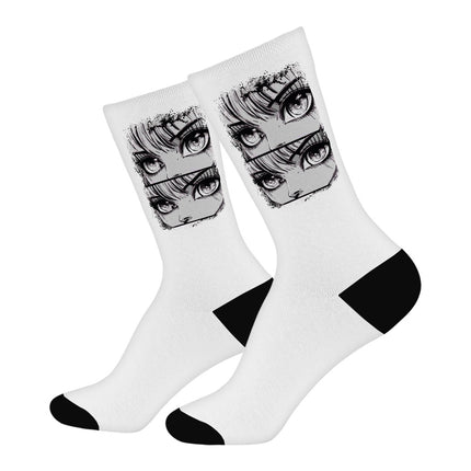 Anime Eyes Socks - Graphic Novelty Socks - Trendy Crew Socks