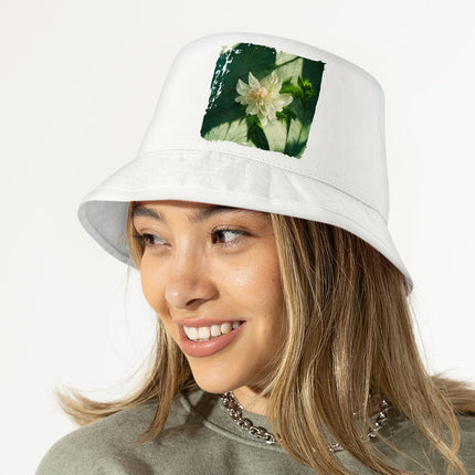 White Dahlia Flower Bucket Hat - Art Hat - Printed Bucket Hat