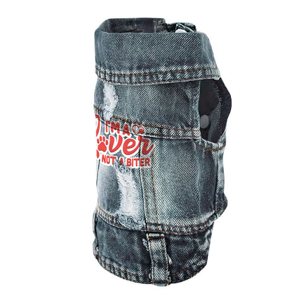 I'm a Lover Not a Biter Dog Denim Vest - Funny Dog Denim Jacket - Phrase Dog Clothing
