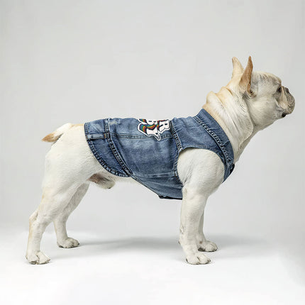 Fur Baby Dog Denim Vest - Colorful Dog Denim Jacket - Word Art Dog Clothing