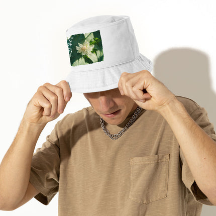 White Dahlia Flower Bucket Hat - Art Hat - Printed Bucket Hat