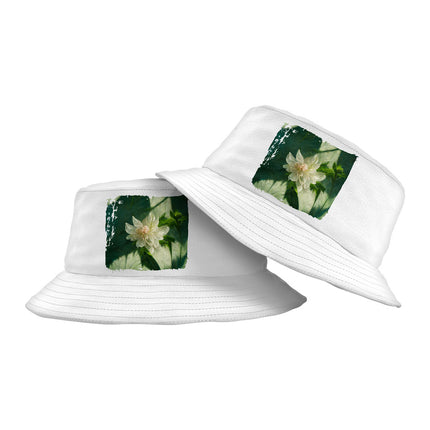 White Dahlia Flower Bucket Hat - Art Hat - Printed Bucket Hat