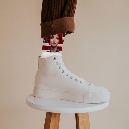American Flag Design Socks - Themed Novelty Socks - Graphic Crew Socks
