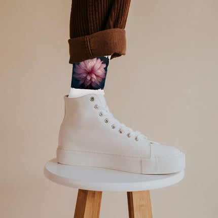 Dahlia Flower Painting Socks - Nature Novelty Socks - Unique Crew Socks