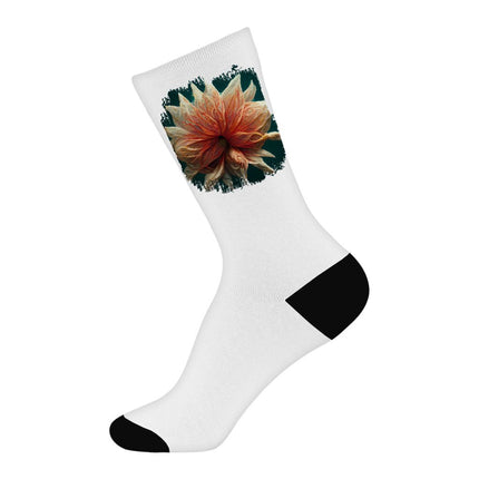 Dahlia Flower Socks - Flower Novelty Socks - Printed Crew Socks